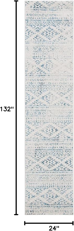 SAFAVIEH Tulum Collection Runner Rug - 2' x 11', Ivory & Turquoise, Moroccan Boho Tribal Design, Non-Shedding & Easy to Clean, Ideal for Living Room, Hallway, Foyer, Entryway, Bedroom (TUL272E)