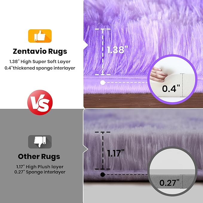 Zentavio Purple Rugs for Girls Room 5x8 Large Area Rugs for Living Room Carpet for Bedroom Washable Soft Fluffy Shag Aesthetic Plush High Pile Throw Rug for Nursery Kids Room Dorm Room Tie-Dyed