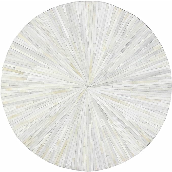 Faux Cowhide Round Area Rug | Non-Slip Leather Floor Carpet for Living Room, Bedroom, and Home Décor | Modern Stylish Accent Rug(White_3x3)