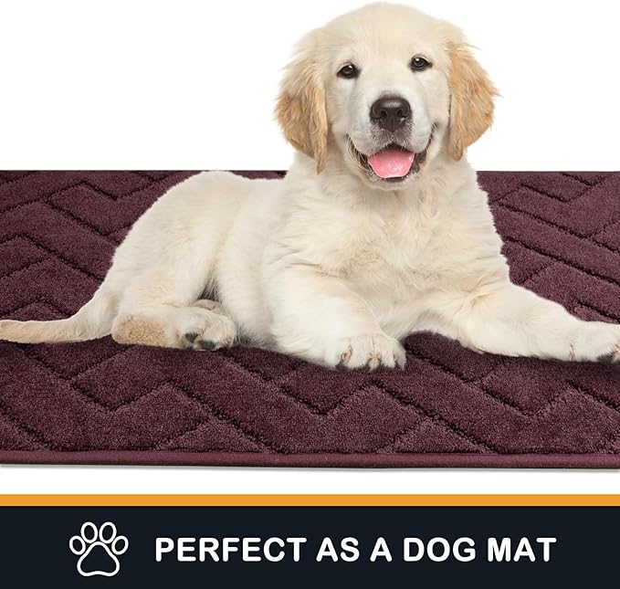 PURRUGS Dirt Trapping Door Mat 24" x 35.5", Non-Slip Machine Washable Entry Rug, Shoe Scraper, Dog Doormat, Super Absorbent Welcome Mat for Front & Back Door, Muddy Wet Shoes & Paws, Burgundy Red