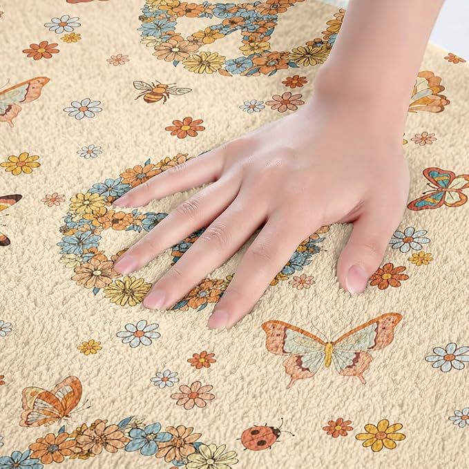 Erosebridal Groovy 70s Theme Bathroom Rugs Retro Peace Sign Mats Boho Butterfly Ultra Soft Bathtub Rugs 20x32 Hippie Honey Bee Room Decor Vintage Flower Floral Bath Mat for Kids