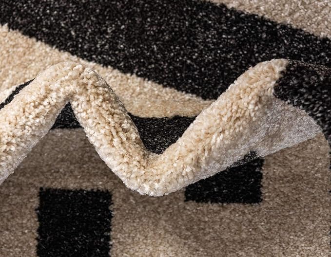 Unique Loom Athens Collection Classic Geometric Modern Border Design Area Rug (8' 0 x 8' 0 Square, Black/ Beige)