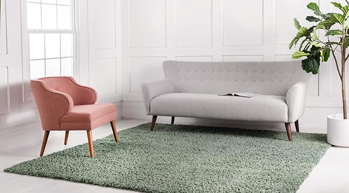 Unique Loom Davos Shag Collection Area Rug - Solid (10' Square, Sage)