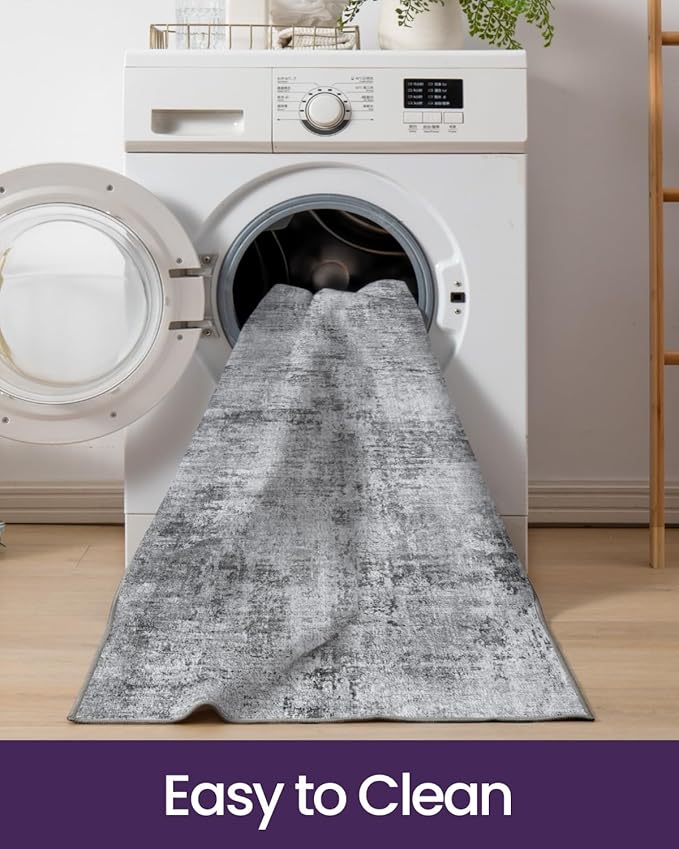 DEXI Hallway Runner Rug 3x8, Modern Abstract Non Slip Thin Soft Runners Carpet, Stain Resistant Washable Indoor Rug for Hallway Entryway Kitchen Laundry Room Living Room, Light Grey