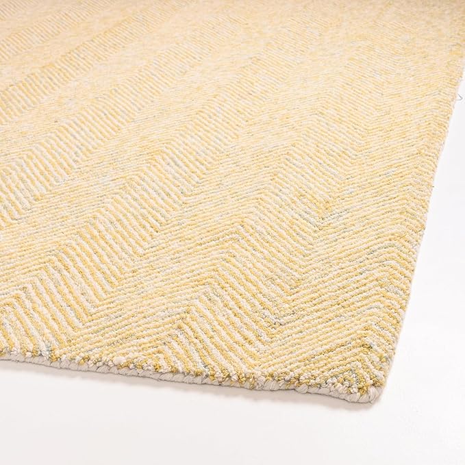 Modern Herringbone Chevron Collection Handcrafted Wool Area Rug - Durable, Zigzag Pattern, for High Traffic, Contemporary Design for Living Room, Bedroom, Dining Room Decor (Butter Yellow, 8' x 11')
