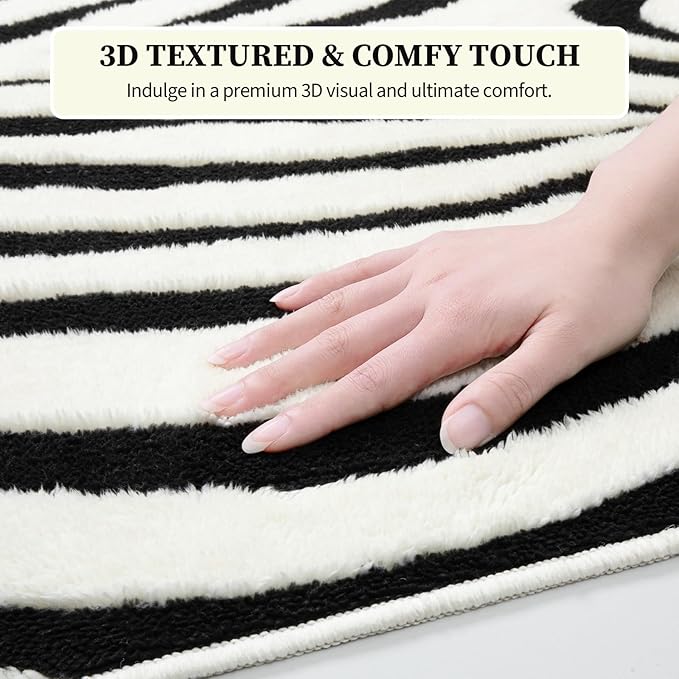 YIHOUSE 9×12 Ft Area Rugs for Living Room: Modern Washable Rug - Abstract Black and Cream White Rug for Bedroom Dining Room Office Playroom Nursery Home Decor - Nonslip Non-Shedding Striped Rugs