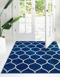 Rugs.com Lattice Frieze Collection Rug – 7' Square Navy Blue Medium Rug Perfect for Living Rooms, Kitchens, Entryways