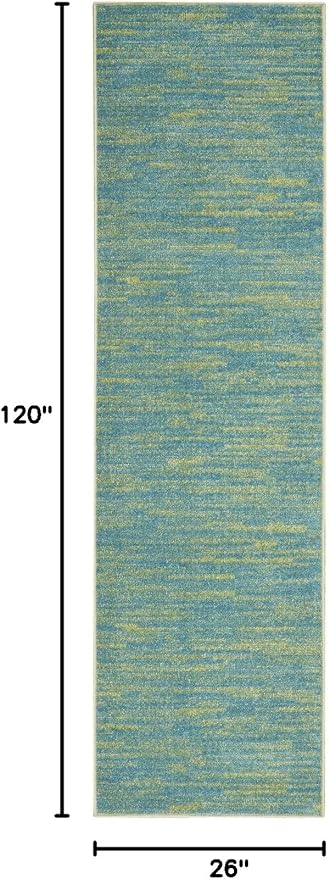 Nourison Home Nourison Essentials Blue Green 2'2" x 10' Area Rug - Easy Clean, Non Shedding, Bed Room, Living Room, Dining Room, Kitchen (10' Runner)
