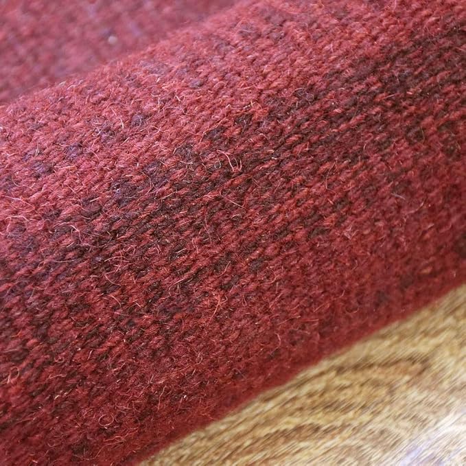 Rugsotic Carpets Hand Woven Flat Weave Kilim Wool 6'x9' Area Rug Solid Dark Red D00111