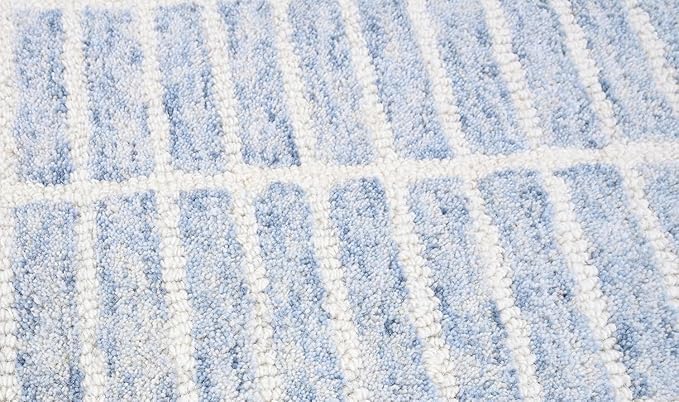 Hand-Tufted 100% Wool Area Rug – Unique Modern Geometric Grid Pattern, Soft Plush Textured Carpet for Living Room, Bedroom, Dining Room & Entryway (Blue, 3' x 5')