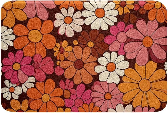 Erosebridal Groovy Floral Bathroom Mat for Girls Retro Flower Microfiber Bath Rug Chic Daisy 3D Entryway Door Mat 16x24 Groovy Party Decorations Bath Mat 70s Party Decorations Bath Rugs
