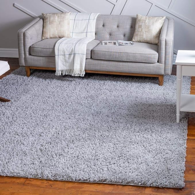Unique Loom Davos Shag Collection Area Rug - Solid (7' 10" Square, Sterling)