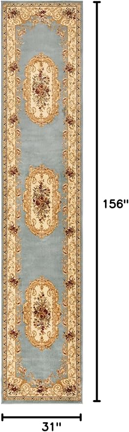 Rugs.com Chateau Collection Rug - 13 Ft Runner Light Blue Medium Pile Rug