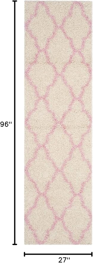 SAFAVIEH Dallas Shag Collection Runner Rug - 2'3" x 8', Ivory & Light Pink, Trellis Design, Non-Shedding & Easy Care, 1.5-inch Thick Ideal for High Traffic Areas in Living Room, Bedroom (SGD257P)