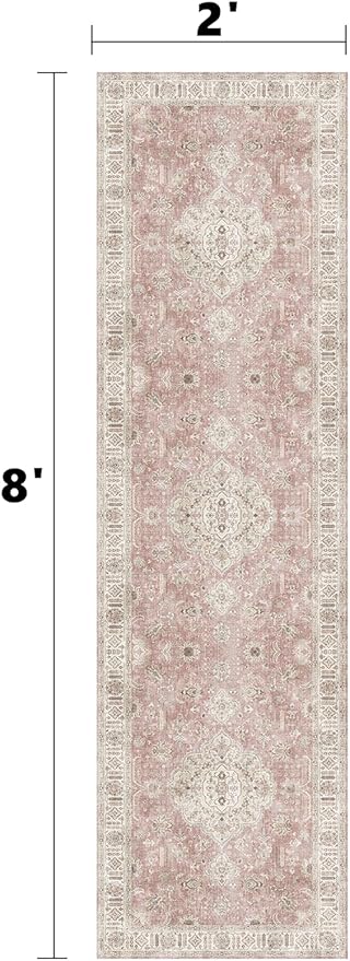 Washable Hallway Runner Rugs 2x8 Non-Slip Runner Rugs for Hallways Entrance Bedroom Runners Pink