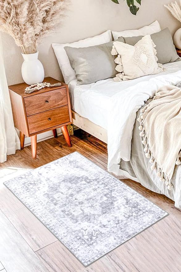 COMSLE Washable Door Mat, Front Door Mat Indoor Faux Wool Absorbent Small Rugs for Entryway Distressed Throw Rug Non-Slip Accent Floor Carpet for Entrance Bedroom, 24X36 Inches Gray