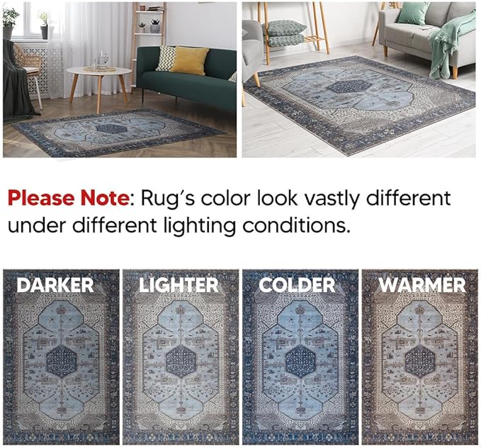 Keen Home Design 4x6 Rug - Machine Washable Area Rug with Non-Slip Backing, Ideal for Living Room, Dining Room, Bedroom - Vintage, Easy Clean, Durable, Low Pile Rug - (4' x 6')