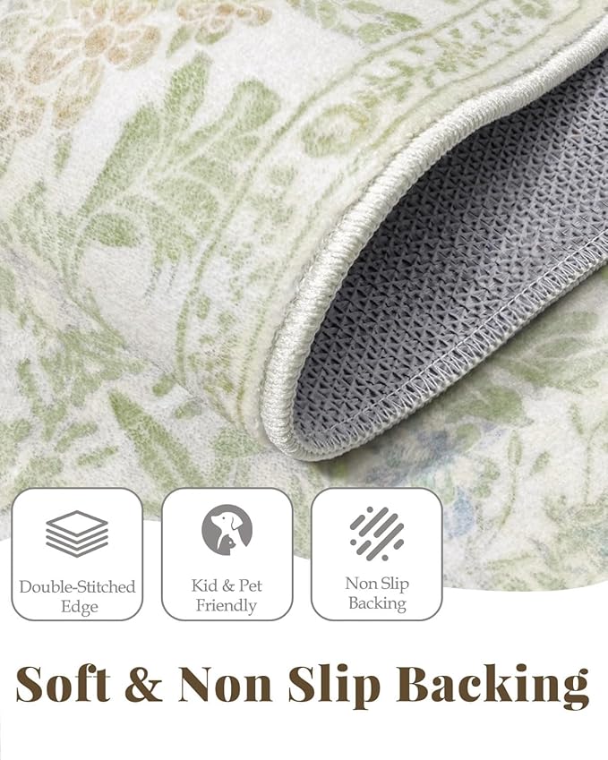 Sage Green Soft Bedside Non Slip Washable Rugs, 2x3 Farmhouse Small Rug for Kitchen, Indoor Entrance, Laundry, Bathroom - Boho Throw Front Door Mat, Soft Cottagecore Art Deco Carpet with Low Pile