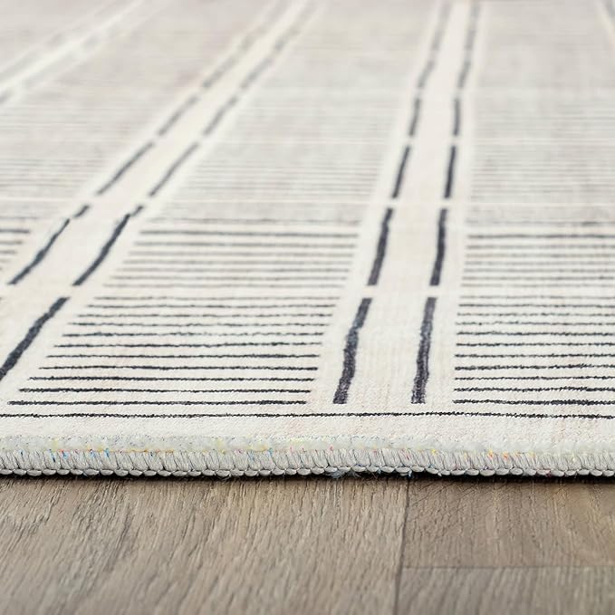 Rugshop Bohemian Stripe Lines Washable Non Slip Area Rug 2' x 4' Ivory
