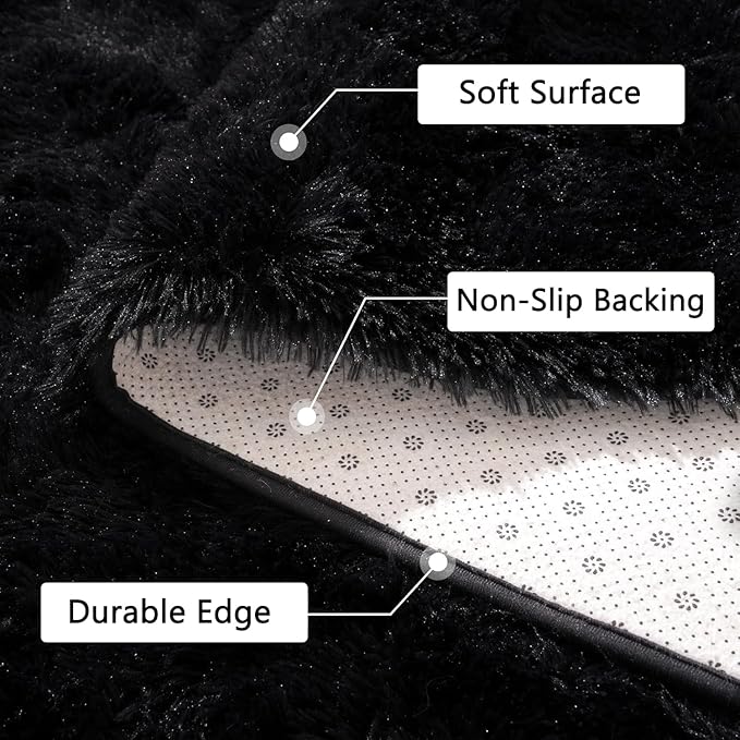 Beglad Shag Rugs for Living Room, Black Area Rugs 5x7 Feet Upgrade Anti-Skid Modern Minimalist Style Memory Foam Rugs for Bedroom, Indoor Carpet Suitable for Boys Teens Room Decor