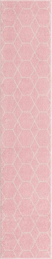 Unique Loom Trellis Frieze Collection Area Rug - Geometric (2' x 10' Runner, Light Pink/ Ivory)