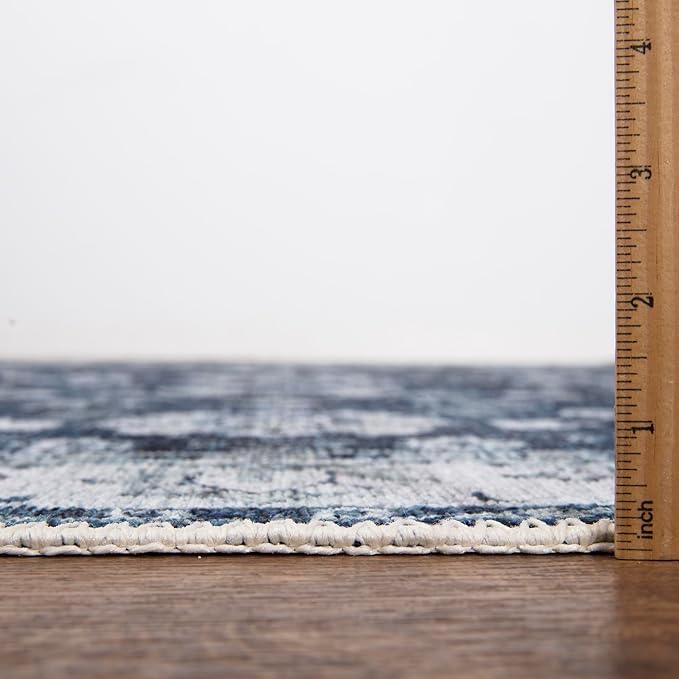 Bloom Rugs Washable Non-Slip 10 ft Runner - Dark Blue Traditional Bordered Runner for Entryway, Hallway, Bathroom, and Kitchen - Exact Size: 2.5' x 10'