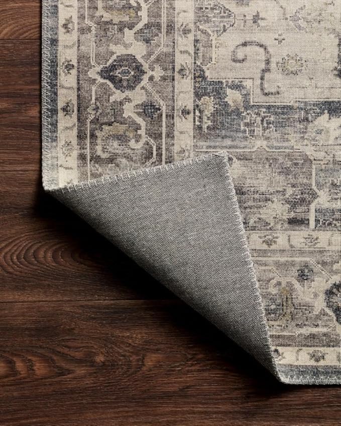 Loloi Hathaway Collection HTH-05 Steel/Ivory 2'-6" x 7'-6", .25" Thick Runner Rug, Soft, Durable, Printed, Modern, Low Pile, Non-Shedding, Easy Clean, Living Room Rug
