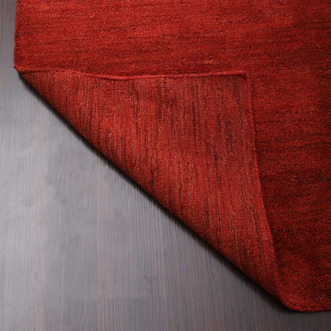 Hand Knotted Loom Wool ECO-Friendly Area Rugs - 9'x12', Rectangle, Light Red Color, Solid Plain Design, High Pile Handmade Anti Skid Area Rugs for Living Room, Bed Room (L00111)