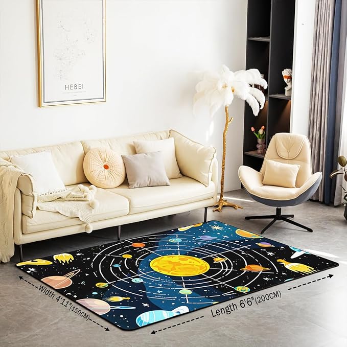 Outer Space Large Area Rug 5x7 Universe Solar System Living Room Rug | Cosmic Planet Rugs for Bedroom, Educational Learning Galaxy Carpet Indoor Floor Mat