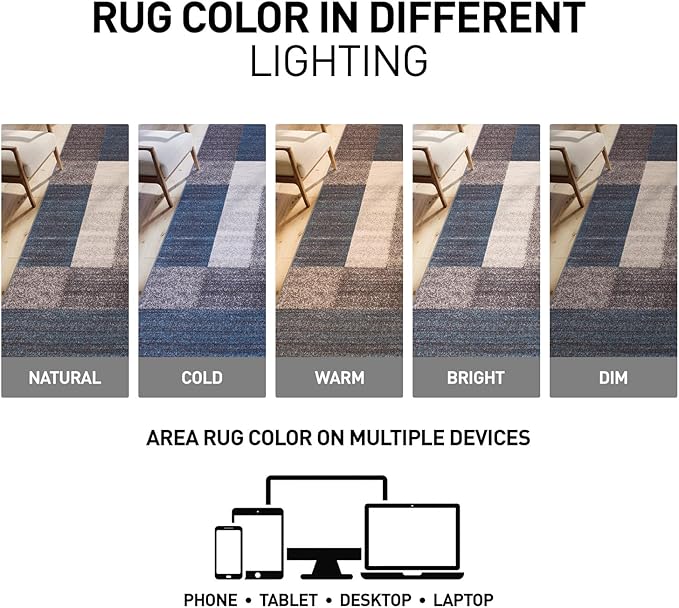 Rugshop Modern Boxes Design Non-Slip (Non-Skid) Carpet Square Area Rug for Living Room,Bedroom,Dining Room,Office 6'6" x 6'6" Blue Sq