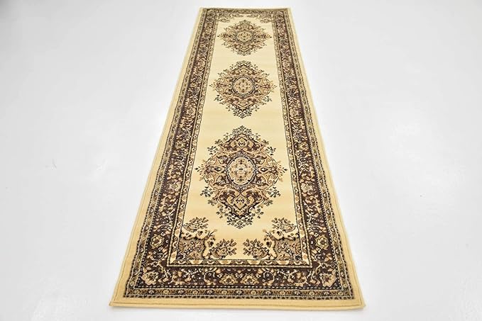 Unique Loom Reza Collection Traditional Persian Style Area Rug, 2 ft 7 in x 10 ft, Ivory/Brown