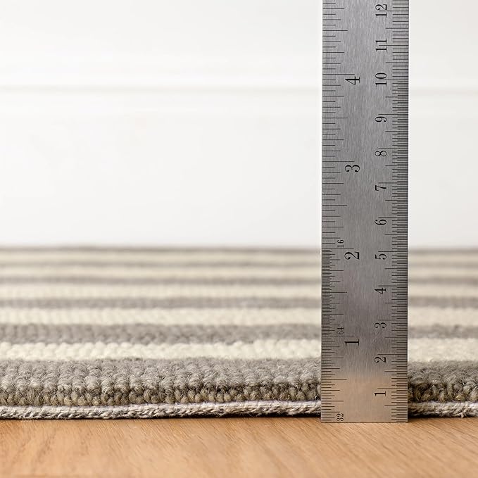 Dash & Albert Silas Stripe Grey Hand Micro Hooked Wool Rug, 5 X 8 Feet, Grey Stripe Pattern - Premium Luxury Hotel Quality Soft Breathable Hypoallergenic Machine Washable Easy Care All Season