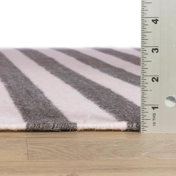 Home Conservatory Ladder Stripe Black/Ivory Handwoven Wool 8 X 10 Feet, Black/Ivory Stripe Pattern