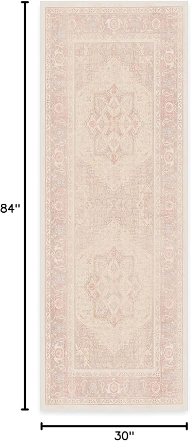 RUGGABLE Washable Runner Rug – Kamran Soft Pink 2.5x7, Stain-Resistant, Non-Slip Hallway Runner – Machine Washable Rug for Hallway, Entryway, Living Room & Kitchen–with Cushioned Pad