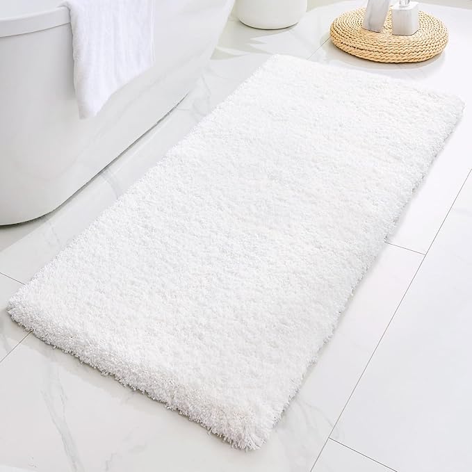 White Bathroom Rugs 24x48 Non Slip Fluffy Bath Mat for Bathroom Floor Washable Plush Luxury Bath Rug for Tub Soft Shaggy Absorbent Shower Sink Mat