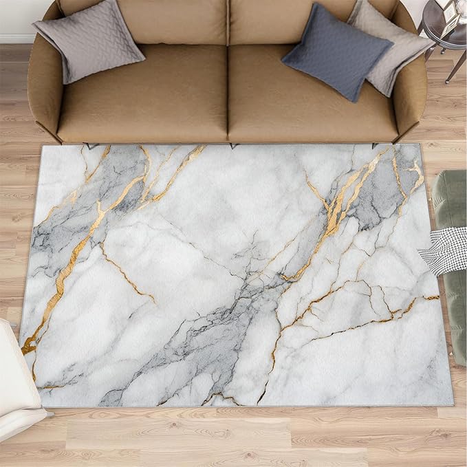 6x8 Abstract Marble Classroom Rugs - White-Marble Playroom Rug, Modern Luxury Carpet Area Rug for Girls Bedroom Kids Room Basement Office Classroom