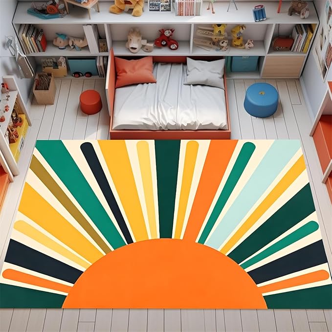 Rainbow Sun Modern Boho Large Area Rugs,3x4ft,Minimalist Living Room Bedroom Decor Rug Ultra-Soft, Fluffy, Lightweight Indoor Carpet with Non-Slip Backing for Kids Nursery Play Room