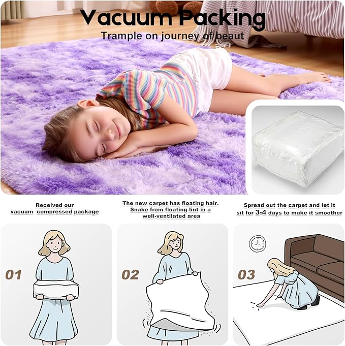 Area Rugs 9x12 Living Room, Fluffy Large Rugs for Bedroom, Soft Shag Fuzzy Non-Slip Carpet for Kids Boys and Girls Nursery Room Dorm Indoor Home Decor (Tie-Dyed Purple, 9ft x 12ft)