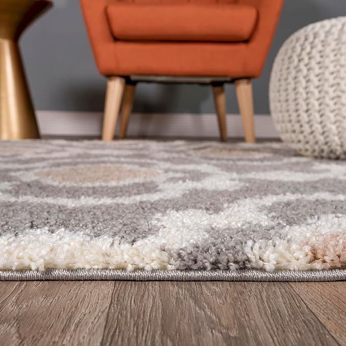 Rugshop Cozy Moroccan Trellis Indoor Shag Runner Rug 2' x 10' Gray/Cream