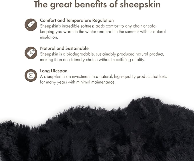 Sheepskin Long Hair 2x3 ft | Bedside Rugs for bedrooms, Sofa, Chair or The Dining Table | Each Sheepskin Rug is Unique and Created by Nature | Small Fluffy Rug in Color Black