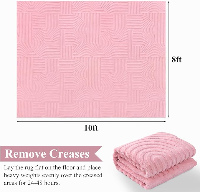 Pauwer 8x10 Washable Area Rugs for Living Room Modern Pink Solid Color Soft Fluffy Rugs for Bedroom Non Slip Boho Accent Indoor Mat Floor Carpet Cover for Kids Room Dining Room Kitchen Office, Pink