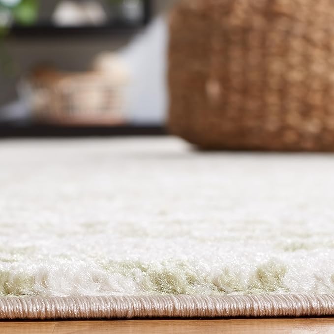 SAFAVIEH Tulum Collection Area Rug - 6'7" Square, Ivory & Sage, Moroccan Boho Tribal Design, Non-Shedding & Easy to Clean, Ideal for Living Room, Bedroom, Dining Space (TUL272H)