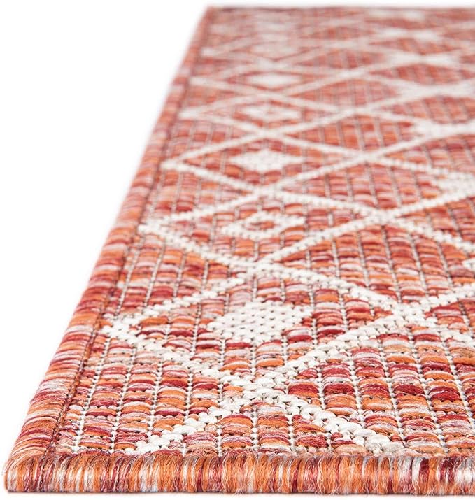 Unique Loom Outdoor Trellis Collection Area Rug - Tribal Trellis (2' 7" x 10' Runner Rust Red/Ivory)
