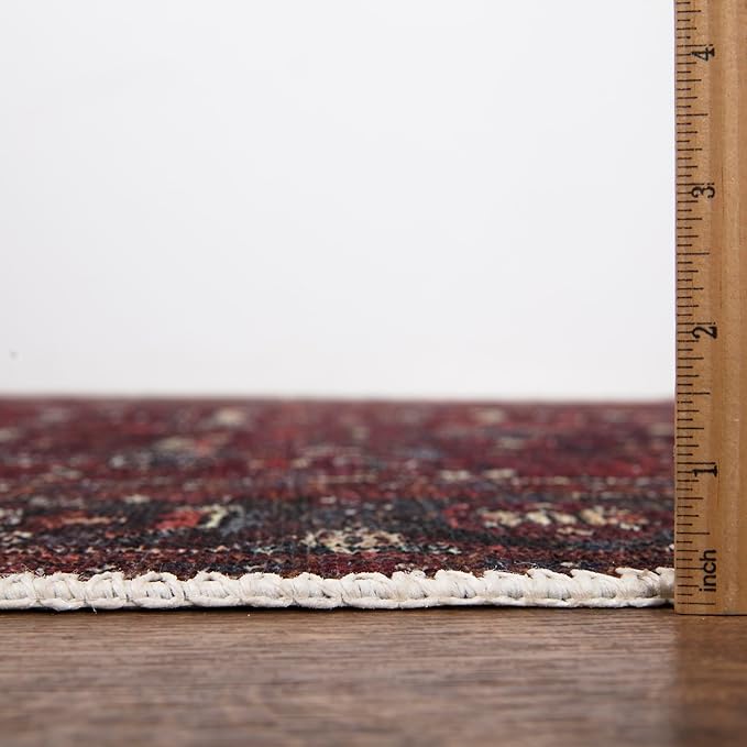 Bloom Rugs Washable Non-Slip 12 ft Runner - Burgundy Traditional Bordered Runner for Entryway, Hallway, Bathroom, and Kitchen - Exact Size: 2.5' x 12'