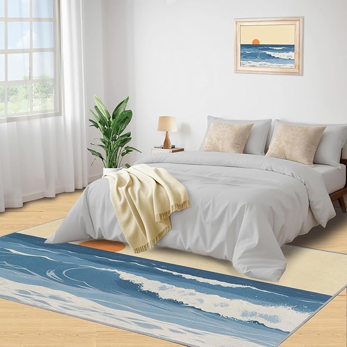 Boho Sun Runner Rugs 2x4ft, Abstraction Deco Small Entryway Mats, Minimalist Sunburst Laundry Room Rug Non Slip Durable Throw Rugs for Front Door Bedroom Bedside