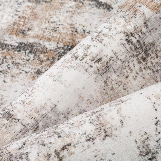 2x6 Washable Runner Rug Brown Grey Abstract Hallway Kitchen Throw Rug Neutral Modern Non Slip Soft Low Pile Carpet for Bathroom Laundry Bedroom Living Room