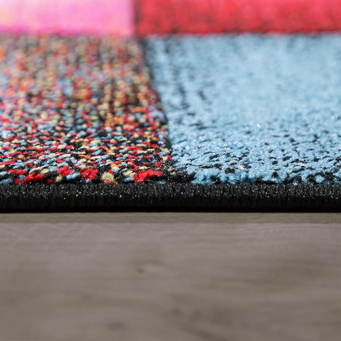 Paco Home Colorful Living Room Rug Checkered Design with Squares Multicolor, Size: 5'3" x 7'7"