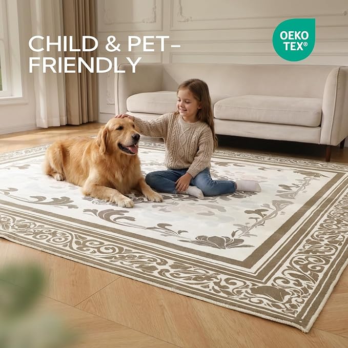 SOULFUL Medium Pile 3x5 Area Rug - Soft Foot Feel Small Entryway Rug - Brown Boho Floral - Washable Non-Slip - Perfect for Living Room Bedroom Foot Kids Room Reading Nook