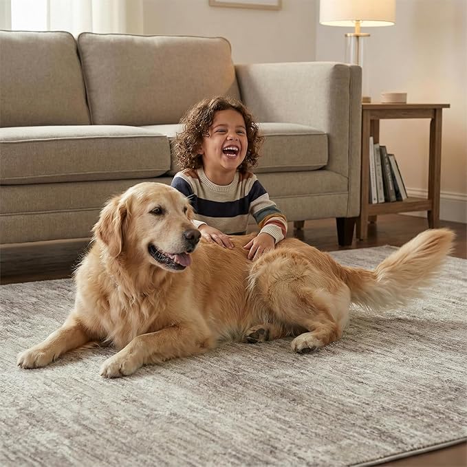 Garvee Solid Color Area Rugs 9x12 Large Living Room Rug with Rubber Backing, Stain Resistant Modern Rug Non Shedding Low Pile Soft Carpet, Foldable Thin Mats for Bedroom, Dining Room, Nursery, Camel