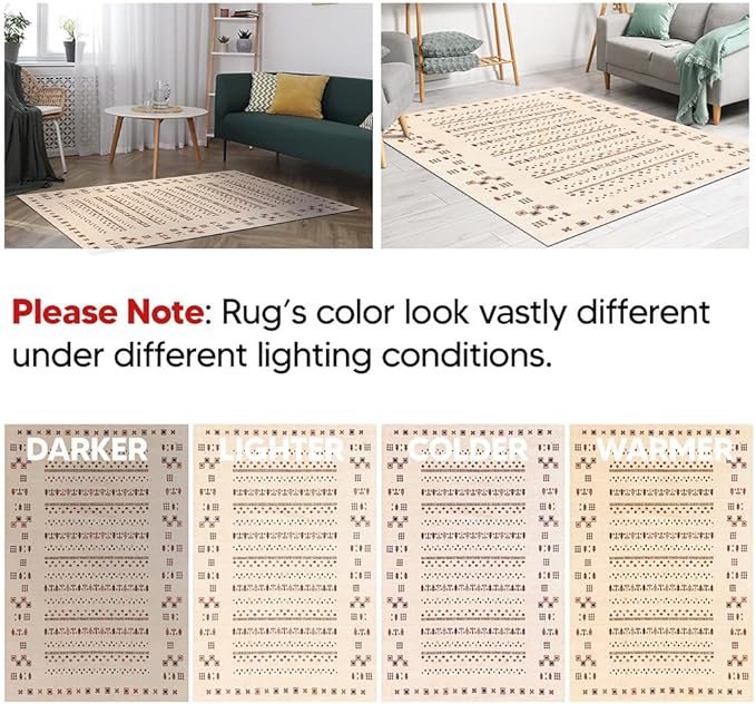 Keen Home Design 8x10 Rug - Machine Washable Area Rug with Non-Slip Backing, Ideal for Living Room, Dining Room, Bedroom - Vintage, Easy Clean, Durable, Low Pile - (8' x 10')